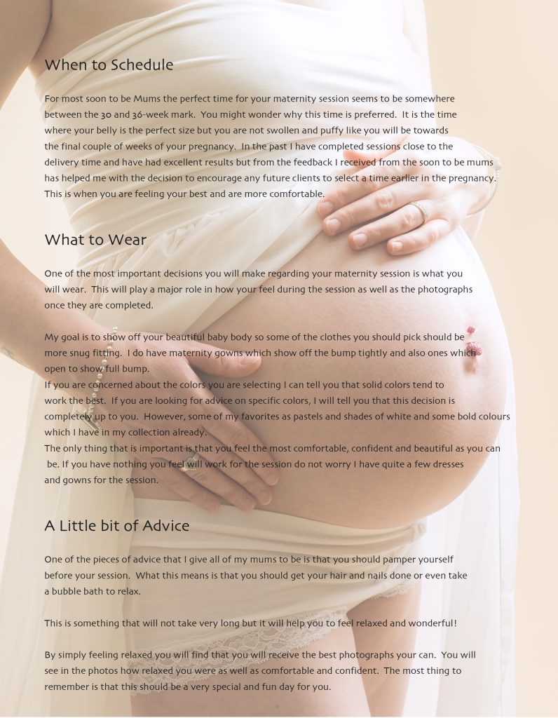Maternity Session information What to wear, when to plan